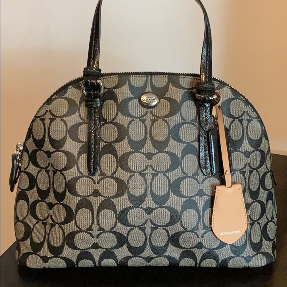 Grey and black Coach monogram bag